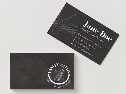Bold Hair Stylist Business Card – Editable Canva Template (Digital Download)