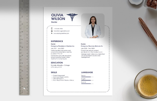 Doctor Resume Template – Clean &amp; Professional Design (Digital Download)